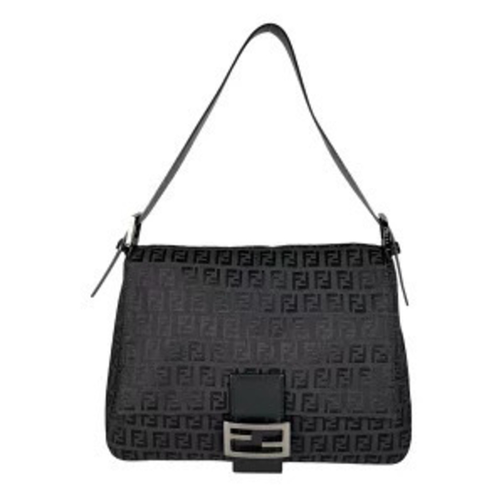Fendi Zucchino Mamma Bucket Canvas Shoulder Bag Black